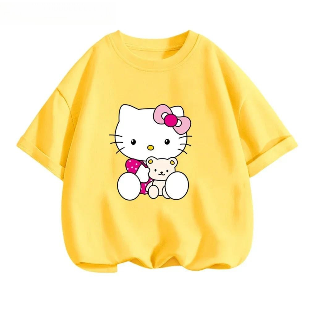 Áo thun Hello Kitty Kids 2D tay ngắn mùa hè thường ngày Anime in hình Y2K phong cách cho bé trai và bé gái