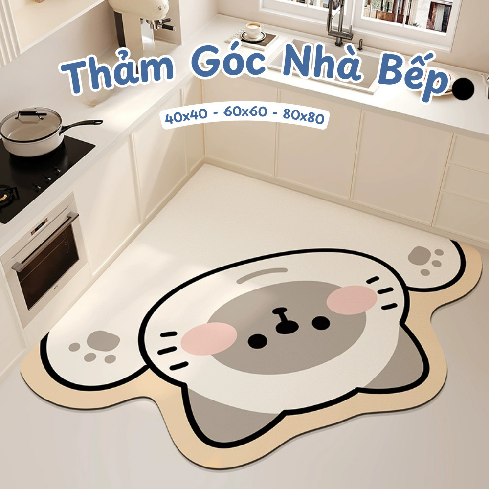 Thảm Trải Sàn Nhà Bếp Hình Thú Dễ Thương Home, Chống Trơn Trượt, Chống Thấm Nước Decor Bếp Xinh