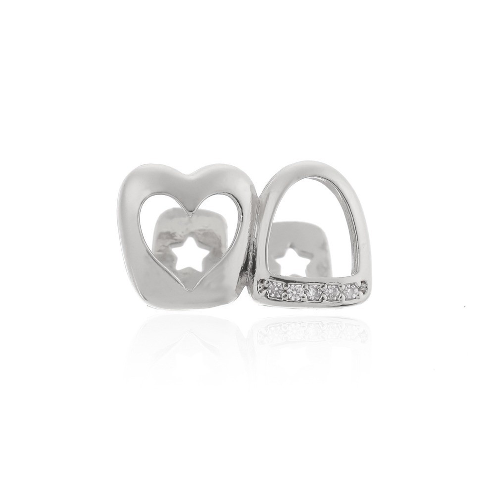 MERIGGIARE Hip Hop Răng Grillz, Trang Sức Răng Zircon Sáng Bóng Màu Vàng, Đồng Trái Tim Rỗng Đôi Trái Tim Grillz Nữ