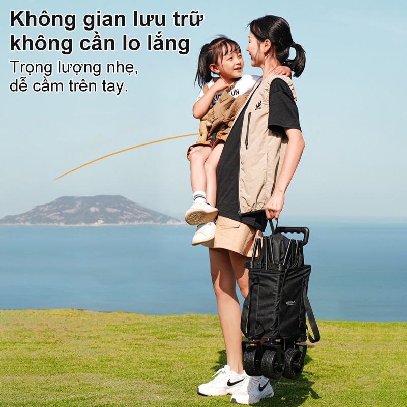 WTHB Outdoor Xe Kéo Hàng Gấp Gọn, Bánh Lớn Có Phanh tải trọng 300kg - Đa năng cho camping, dã ngoại và mua sắm