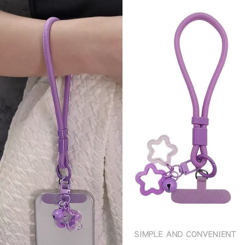 Phụ Kiện Điện Thoại Di Động Phong Cách Mới Điện Thoại Dây Đeo Cổ Tay Có Thể Điều Chỉnh Dây Treo Ngôi Sao Chuông Ngắn Mặt Dây Chuyền Dệt Di Động Ngoài Trời Đa Năng