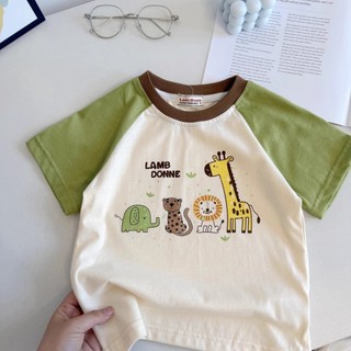 Mùa Hè Phong Cách Mới Trẻ Em Áo Thun Tay Ngắn Cho Bé Màu Sắc Tương Phản Động Vật Dễ Thương In Hình Bé Trai Bé Gái Hoạt Hình Áo