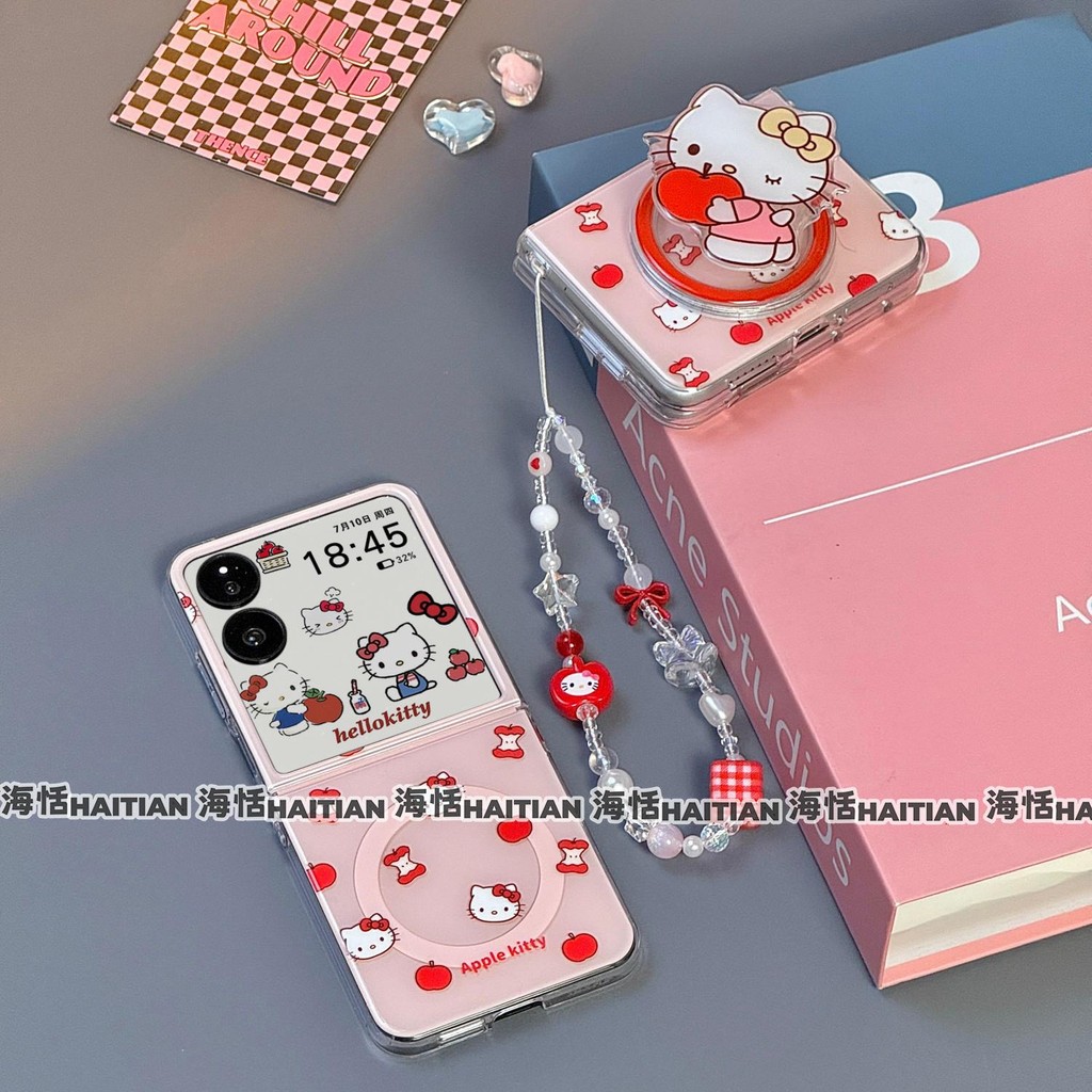 Thích Hợp Cho Samsung Galaxy ZFlip7 ZFlip6 Hoạt Hình Dễ Thương Màu Hồng KT Mèo Giá Đỡ Từ Tính Vỏ Điện Thoại Cho ZFlip 7 6 5 4 3 5G N3Flip MixFlip Dây Gấp Bảo Vệ Cứng