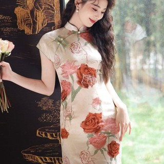 Đầm Qipao cao cấp phong cách Trung Hoa retro, phù hợp mùa hè