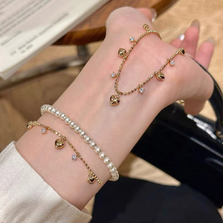 Vòng tay nữ vàng trái tim kim cương mặt dây chuyền có thể điều chỉnh ngọt ngào và thanh lịch