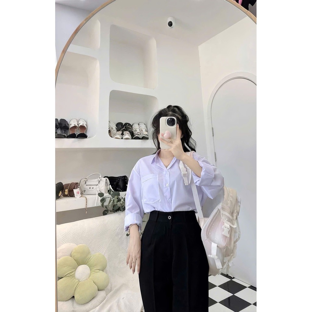 Áo sơ mi trắng unisex tay lỡ và dài tay cho học sinh, freesize thoải mái-chang3158