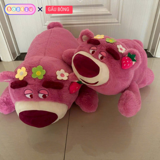 Gấu Dâu Lotso Dễ Thương Gấu Bông Lotso Dáng Nằm Gấu Lotso Chính Hãng Chất Liệu Vải Bông Thân Thiện An Toàn