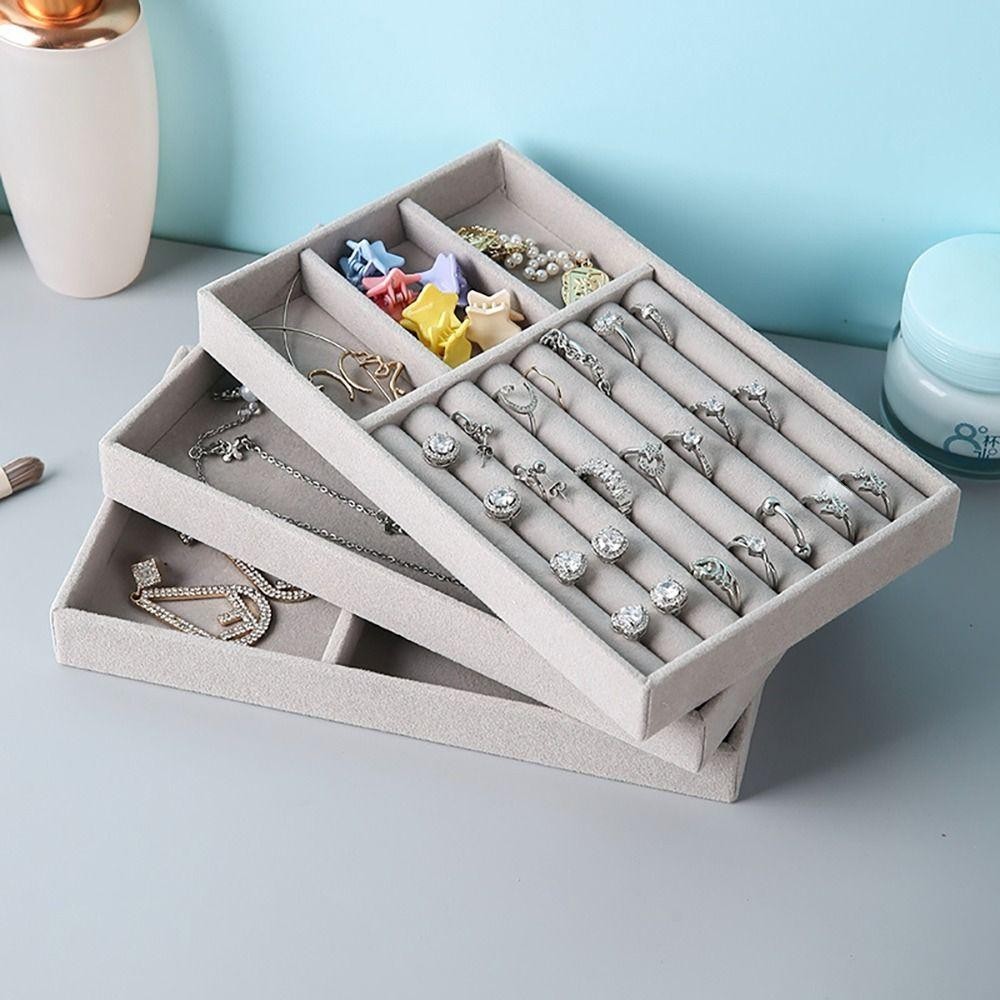 Khay trưng bày vòng cổ BAMBOOB, Hộp lưu trữ trang sức nhung nhung có thể xếp chồng lên nhau, Hộp sắp xếp trưng bày ngăn kéo Vòng cổ vòng tay
