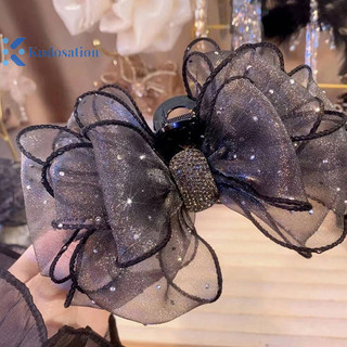 Kudosation Lưới Đen Nơ Kim Cương Giả Tóc Vintage Thanh Lịch Kẹp Tóc Kẹp Tóc Cho Nữ Thời Trang Phụ Kiện Tóc