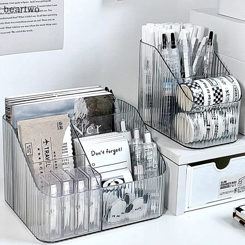 < Beartwo > Hộp lưu trữ năm lưới để bàn, Bàn trang điểm Acrylic hình thang trong suốt, Hộp đựng môi và mỹ phẩm gia dụng đẹp