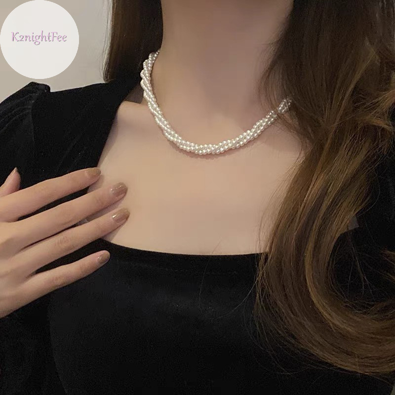 K2nightfee Đa Lớp Dây Ngọc Trai Choker Dây Chuyền Nữ Cô Gái Vintage Hình Học Thanh Lịch Đính Hạt Dây Chuyền Phụ Kiện Trang Sức VN