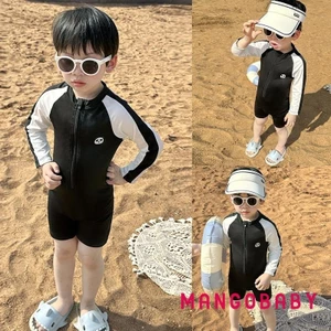 Mg-kids Bé Trai Rash Guard Đồ Bơi Playsuit Họa Tiết Gấu Trúc Chắp Vá Dây Kéo Dài Tay Chống Nắng Tắm Phù Hợp Với Đồ Bơi