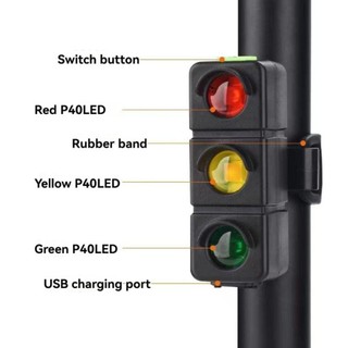 Đèn hậu xe đạp JKDESIGN, Đèn xe đạp leo núi nhấp nháy chống nước, Đèn giao thông 3 màu sáng tạo Đèn an toàn đầy màu sắc có thể sạc lại USB