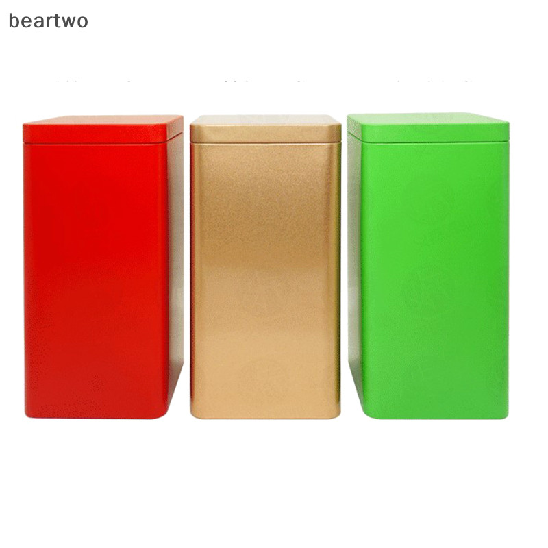 < Beartwo > 1 Cái Lon Trà Hộp Bảo Quản Bao Bì Kim Loại Vuông Lọ thiếc Nhỏ Đẹp