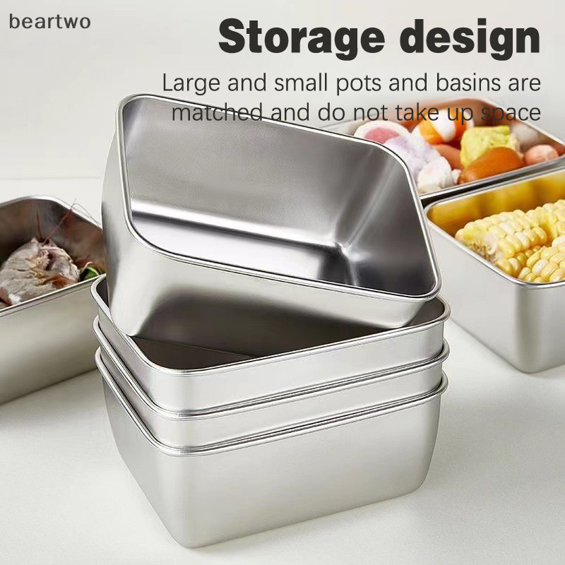 < Beartwo > Hộp giữ tươi bằng thép không gỉ Hộp đựng thực phẩm kín khí có nắp Hộp đựng thức ăn Bento Hộp đựng thức ăn dã ngoại ngoài trời Dụng cụ cắm trại đẹp