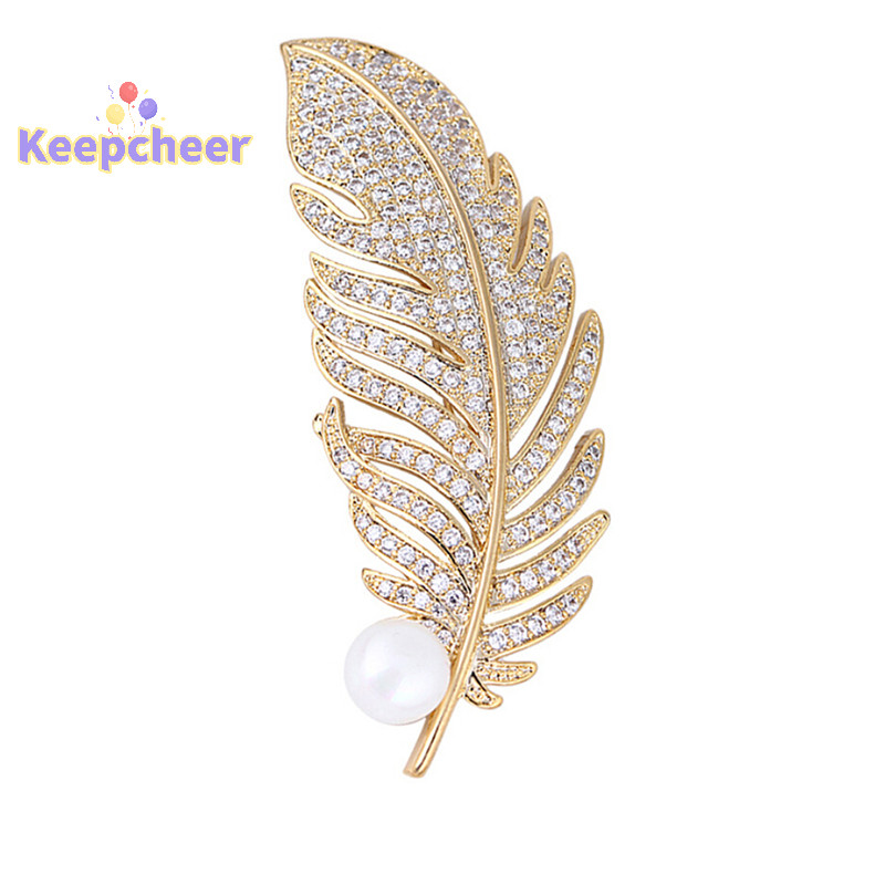 [Keepcheer] Trâm cài hình lá pha lê Ngọc trai Pin Huy hiệu Túi trang trí Trang sức đám cưới [Mới]