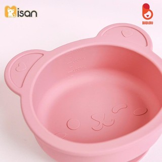 Bát gấu kèm thìa silicon thương hiệu Misan, có đế hít chống đổ cho bé