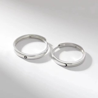 S925 Bạc Mặt Trời Mặt Trăng Cặp Đôi Nhẫn Kim Cương Không Đều Nam Nữ Nhẫn Cặp Đôi Quà Tặng Ngày Lễ Tình Nhân