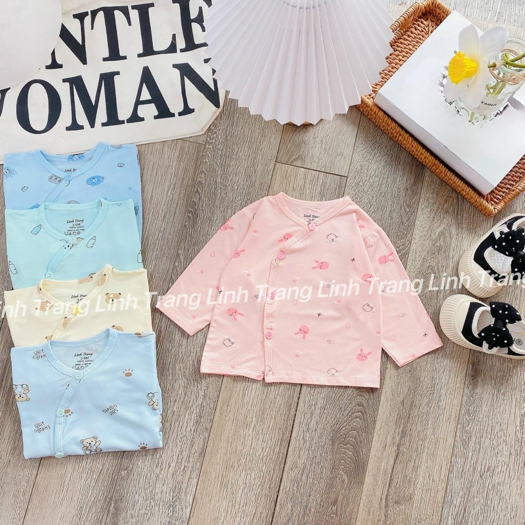 Set 3 - Set 5 Áo dài tay sơ sinh chất thun lạnh phối màu LT in hoạ tiết cho bé 0 - 9 tháng Đậu Đậu Store AL007