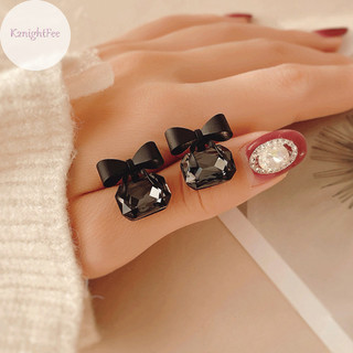K2nightfee Trang Sức Thời Trang Màu Đen Nơ Khối Lập Phương Pha Lê Bông Tai Nơ Vuông VN