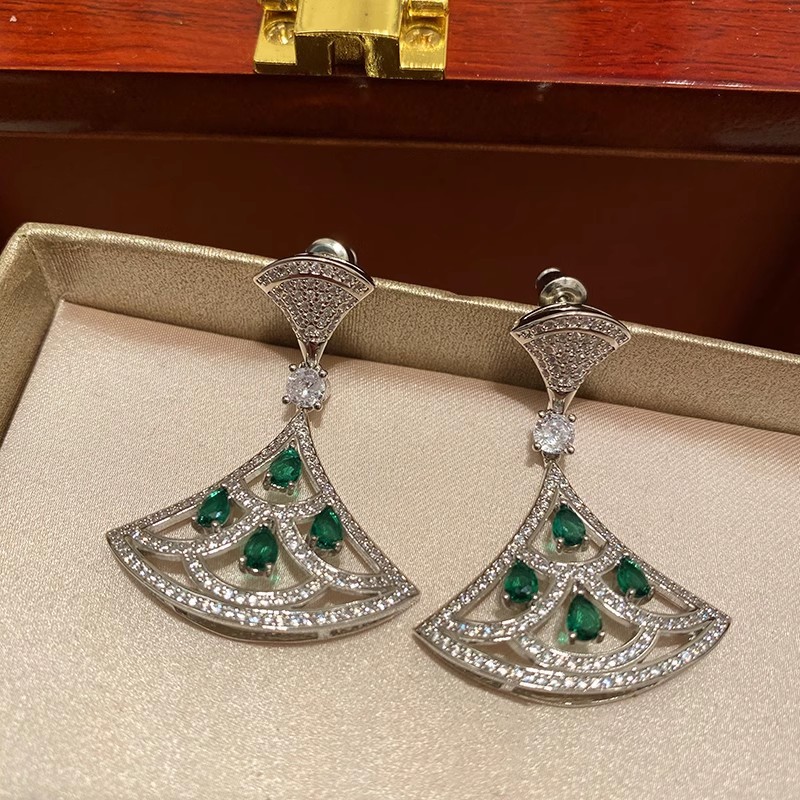 Bông tai hình quạt Zircon Bông tai thời trang sang trọng nhẹ nhàng phong cách dài