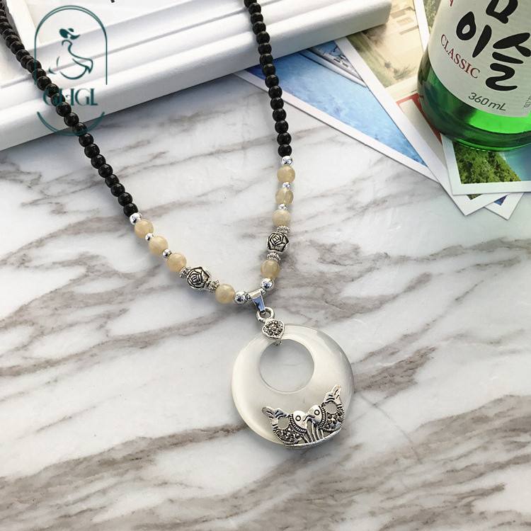 Ghgl❤️Hàng sẵn có Vòng cổ cao Opal thời trang cổ điển Nữ phong cách dân tộc Phong cách dài khí chất Áo len Dây chuyền hoa kim cương All-