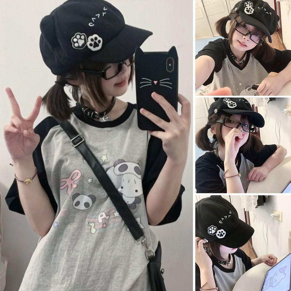 Mũ nồi JVSUB, Mũ Newsboy Y2k dễ thương, Mũ bóng chày du lịch Nhật Bản thông thường thời trang dành cho nữ Cô gái