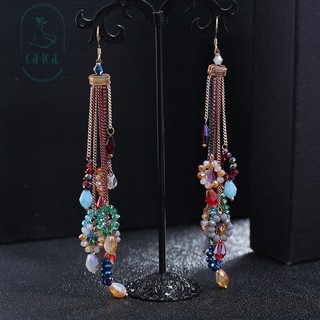 G GHGl Hàng Sẵn Có Nguyên Bản Hàn Quốc Retro Hợp Thời Trang Bohemian Pha Lê Tua Rua Bông Tai Bạc 925 Tính Khí Nữ Phong Cách Dài Bông Tai Độc Đáo