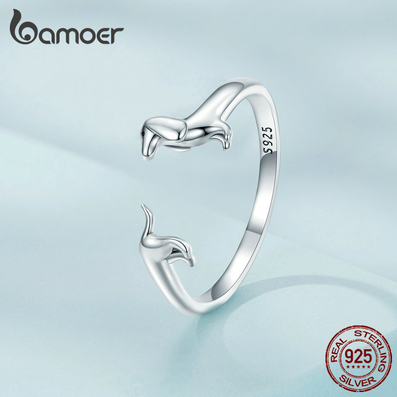 Bamoer Bạc 925 Dễ Thương Dachshund Nhẫn Chất Liệu Không Gây Dị Ứng Nữ Mở Nhẫn Trang Sức Thời Trang Quà Tặng