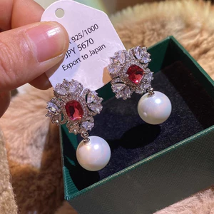 Kim Bạc Bông Tai Ngọc Trai Bông Tai Nữ Thời Trang Sang Trọng Zircon Bông Tai