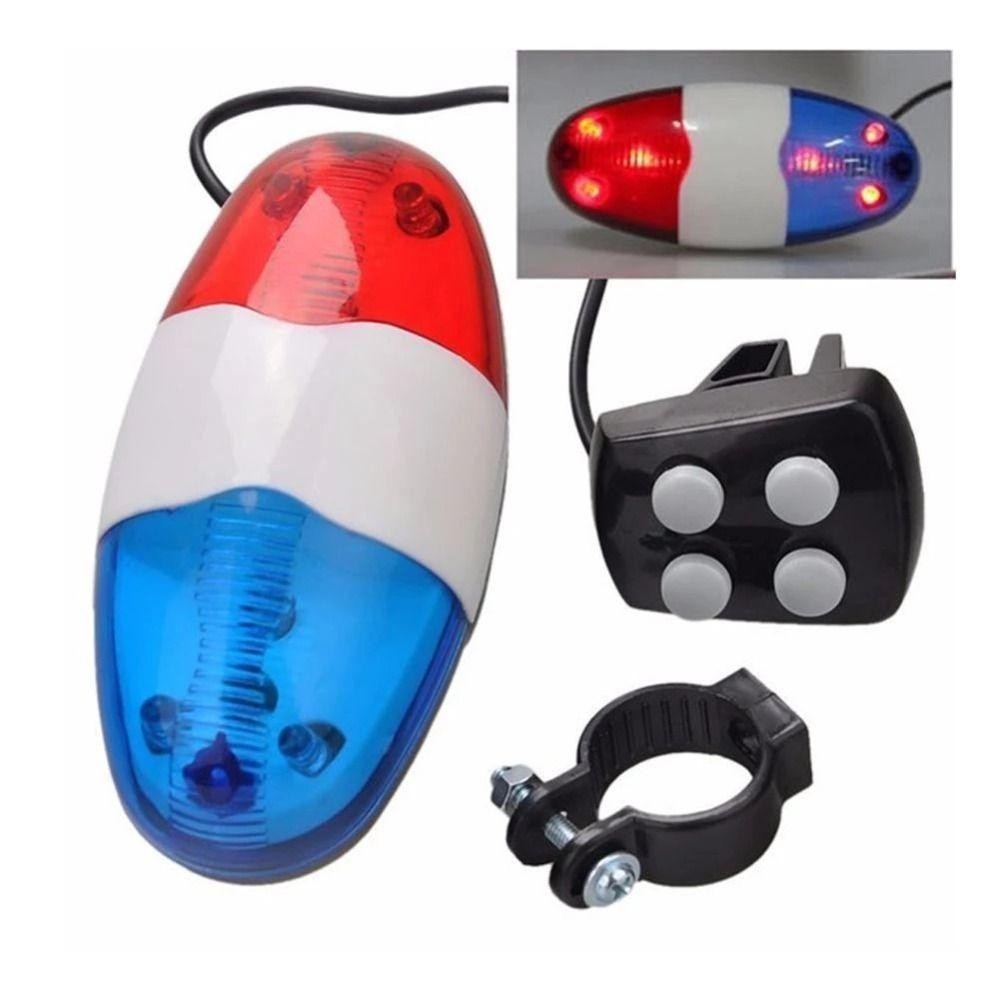 Chuông còi xe đạp điện tử 4 tông màu, 6 đèn LED xe cảnh sát, nhựa, còi xe đạp trẻ em ngoài trời
