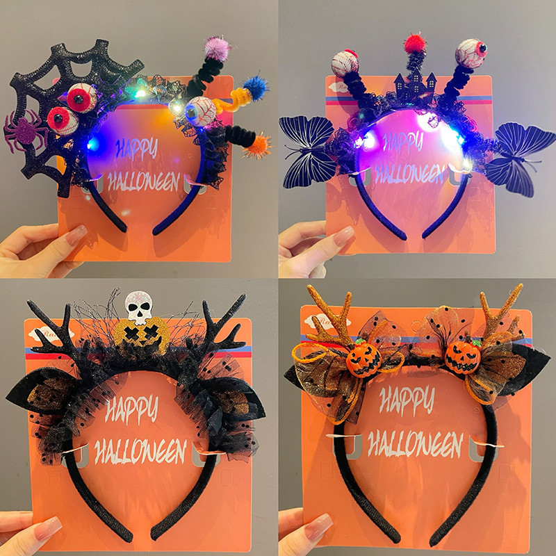 Sản phẩm Halloween: Bí Ngô và Nơ Tóc Phát Sáng Hình Nhện - Phụ Kiện Tóc Cho Các Sự Kiện Lễ Hội