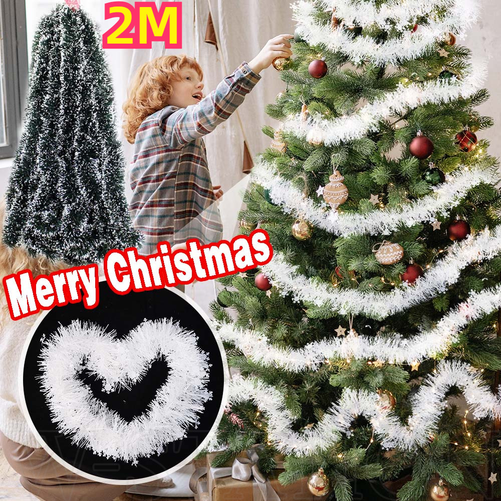Ruy băng Sequin trang trí cây thông Noel 2M - Bông tuyết trắng DIY Vòng hoa - Vòng hoa trang trí nhà Giáng sinh - Đồ trang trí treo trần nhà Xams Tree House - Biểu ngữ lễ hội vàng đỏ