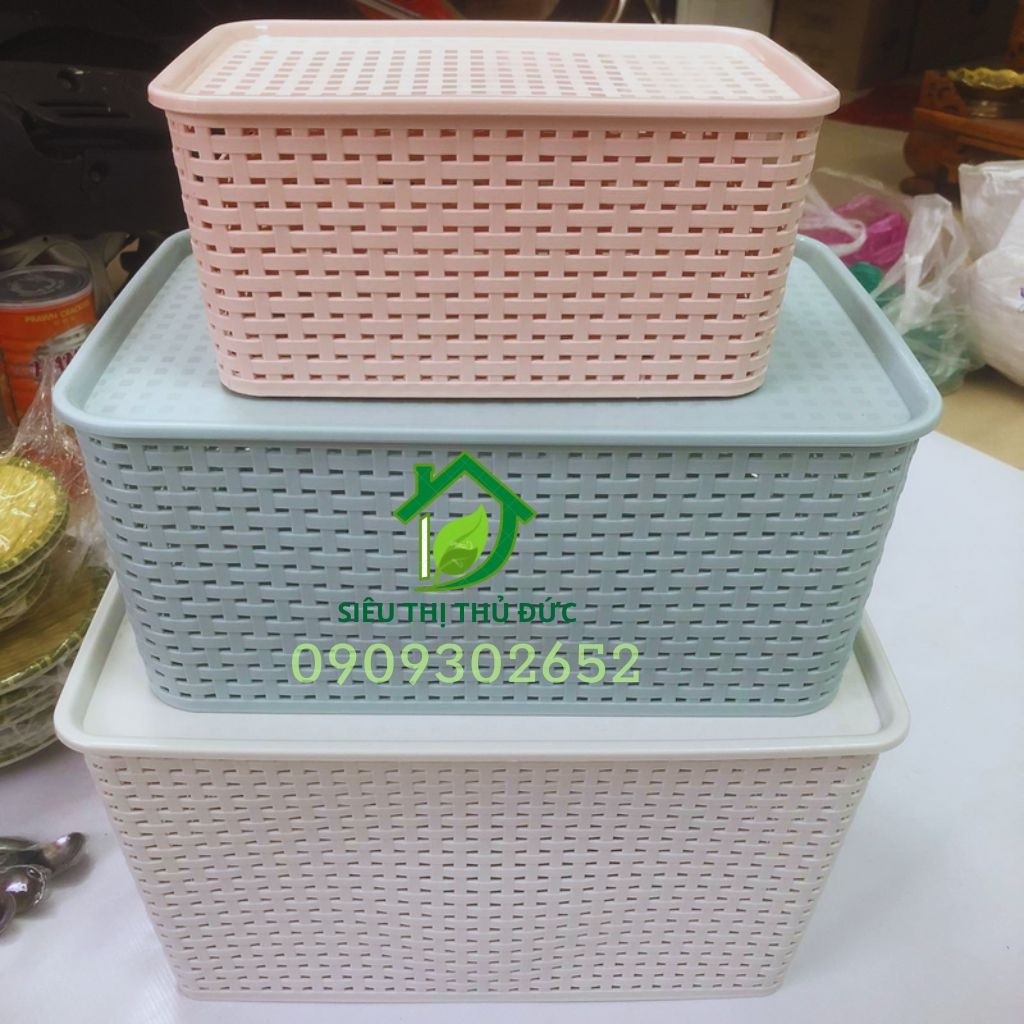 Rổ Nhựa Có Nắp Đậy 3 Size Việt Nhật, Giỏ Giả Mây Đựng Đồ Chơi, Quần Áo Có Nắp Kiểu Hàn Quốc Màu Sắc Nhẹ Nhàng