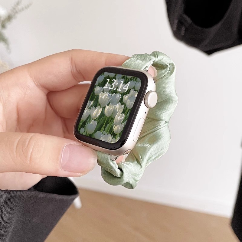 Dây đeo Scrunchie co giãn Ice Silk cho Apple Watch Series 10 42mm 46mm 7 8 9 45mm 41mm 6 5 4 Dây đeo vòng đơn mỏng cho IWatch 40mm 44mm 38mm 42mm