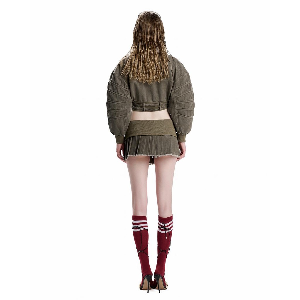 Ảnh SG.S Cropped Bomber Khaki Jacket -  Áo khoác dài tay croptop  có dây kéo và bo chun phần thắt eo 2