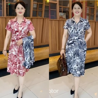Đầm trung niên tặng mẹ ĐỎ RUBY VÂN ĐÁ đi chơi dự tiệc sang trọng cao cấp chất liệu thun co giãn 4 chiều Nữ Women