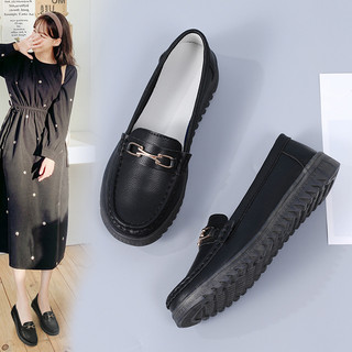 35-42 Giày Nữ Size Lớn Giày Da Thật Chính Hãng Thời Trang Phiên Bản Hàn Quốc Giày Đế Bằng Khóa Kim Loại Giày Mẹ Giày Thường Chống Trơn Trượt Chống Thấm Nước Giày Lười Có Sẵn Miễn Phí Vận Chuyển