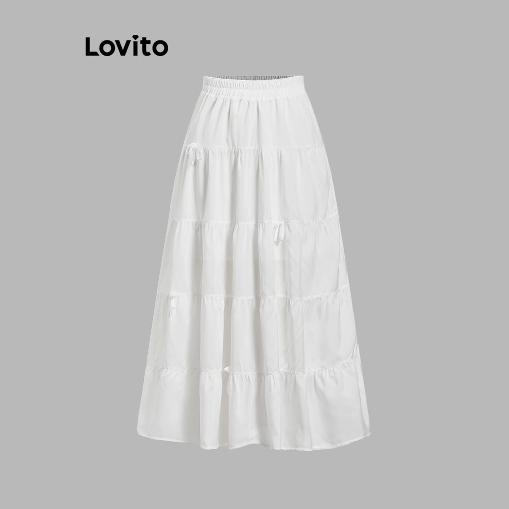 Ảnh Lovito Váy xếp nếp xếp tầng có nơ đơn giản lãng mạn dành cho nữ L98AD095 3