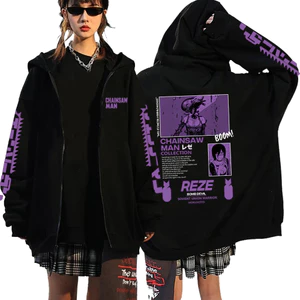 Anime Mới Cưa Xích Người Reze Zip Áo Khoác Thời Trang Mùa Đông Áo Chui Đầu Dài Tay Áo Unisex