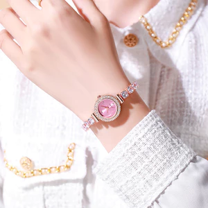 Nước Kim Cương Ruy Băng Chiên Bột Xoắn Dây Xích Với Kim Cương Tròn Đồng Hồ Nữ Điều Chỉnh Miễn Phí Vòng Tay Đồng Hồ Thạch Anh Nữ