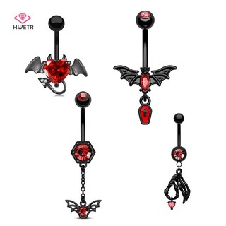 Hwetr Halloween Punk Bụng Nút Nhẫn Nữ Cô Gái Cá Tính Gothic Dơi Trái Tim Rốn Nhẫn Cơ Thể Trang Sức Quà Tặng Mới