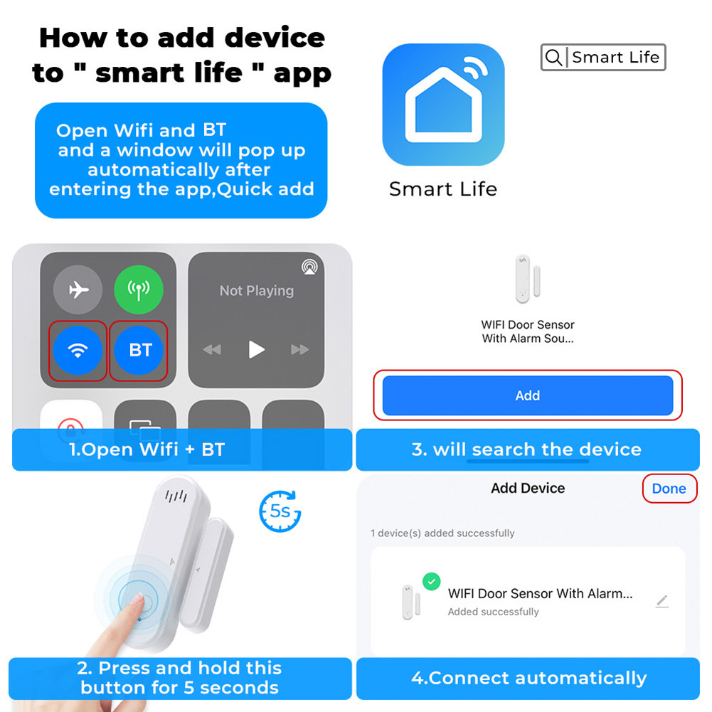 Cảm biến cửa thông minh hoạt động với Alexa Google Home Door Open