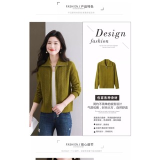 Mùa Xuân Thu Phong Cách Mới Xoắn Áo Len Cardigan Nữ Đỏ Rời Ve Áo Dài Tay Dệt Kim Dây Kéo Áo