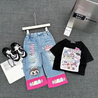 S277-[tomnaukid] Set áo thun phối quần jean dài cho bé gái size từ 8-30Kg