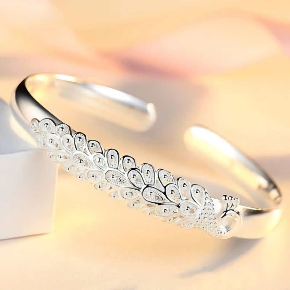 Mới Bạc 925 Thanh Lịch Con Công Mở Màn Hình Vòng Tay Lắc Tay Cho Nữ Trang Sức Thời Trang