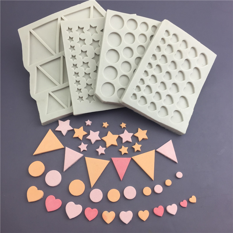 Khuôn silicon trang trí bánh, hình ngôi sao năm cánh/trái tim/tam giác, dùng cho sô cô la, fondant, DIY