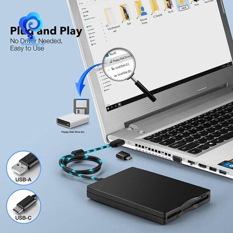 [Dreamedge] Đầu đọc đĩa mềm 3,5 Inch USB gắn ngoài loại A & C Ổ đĩa mềm Đầu đọc đĩa mềm cho máy tính xách tay