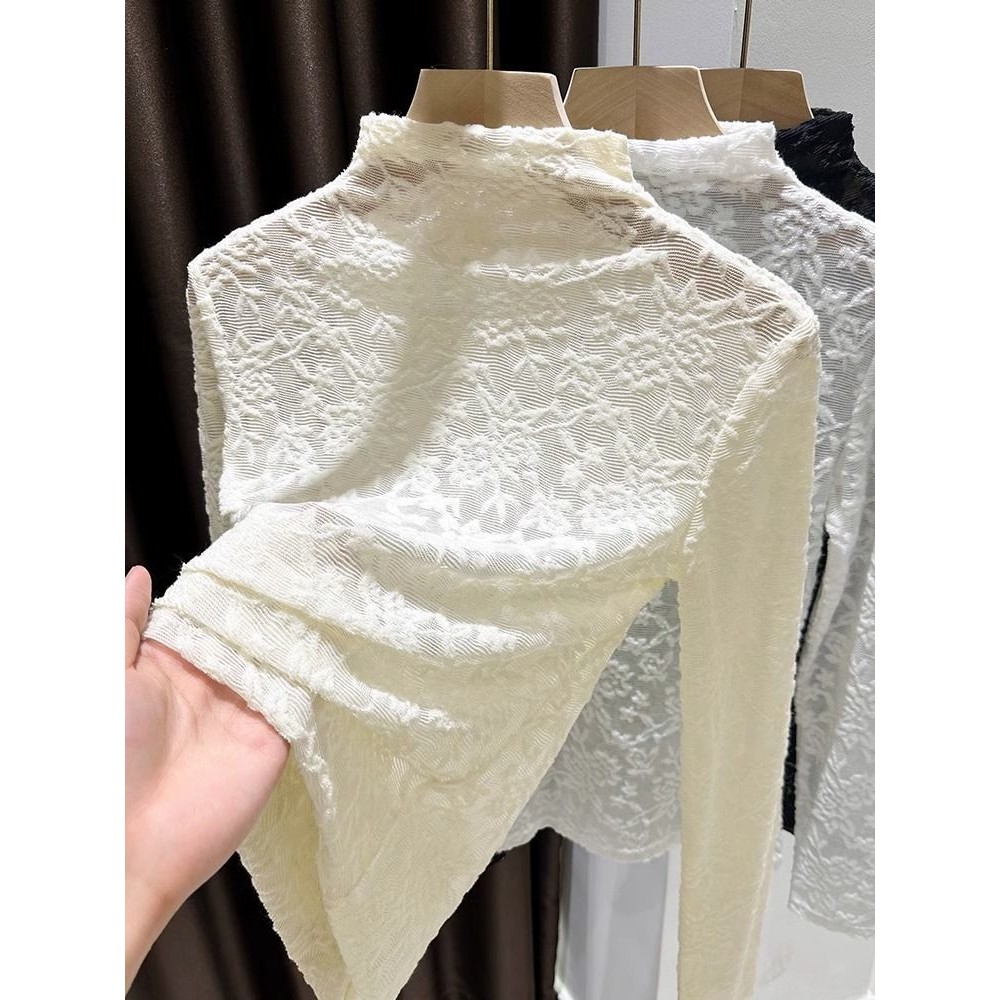 Milyfashion Ren Jacquard Đáy Thu Đông Ôm Hơn Nửa Cổ Cao Bên Trong Slim-fit Top