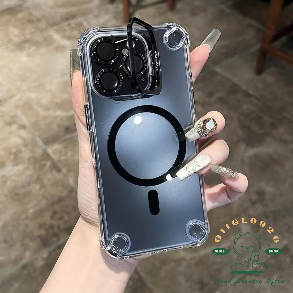 Túi khí từ tính Giá đỡ ống kính kim loại Vỏ điện thoại iphone16 Pro Max 15 14 13 12 11 vỏ cho vỏ iPhone Vỏ mềm silicon TPU chống sốc